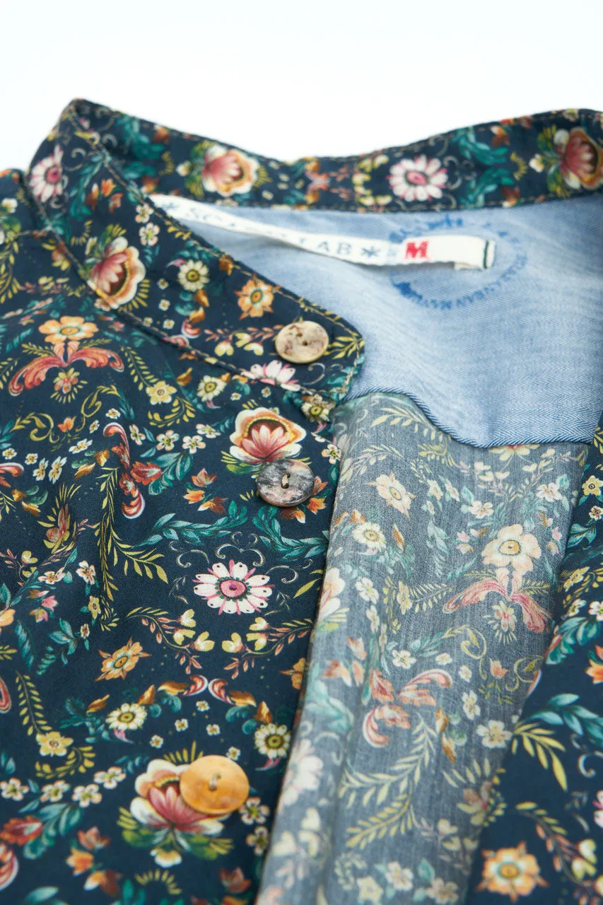 Scarti Lab Band Collar Shirt 304-SL504 Floral Black