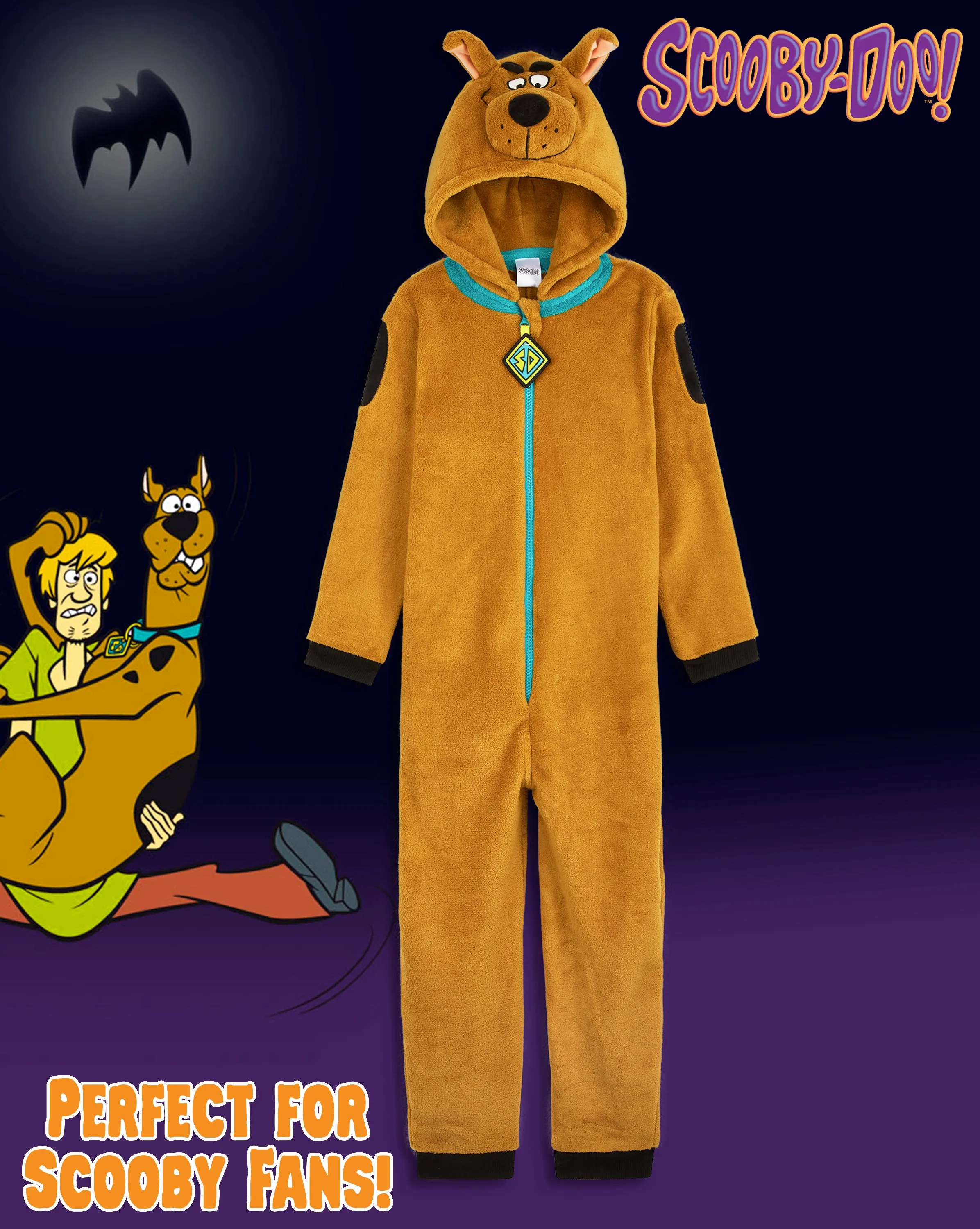 Scooby Doo Boys Pyjamas, 3D Hooded Onesie Boys Teens, Fleece Pyjamas for Kids
