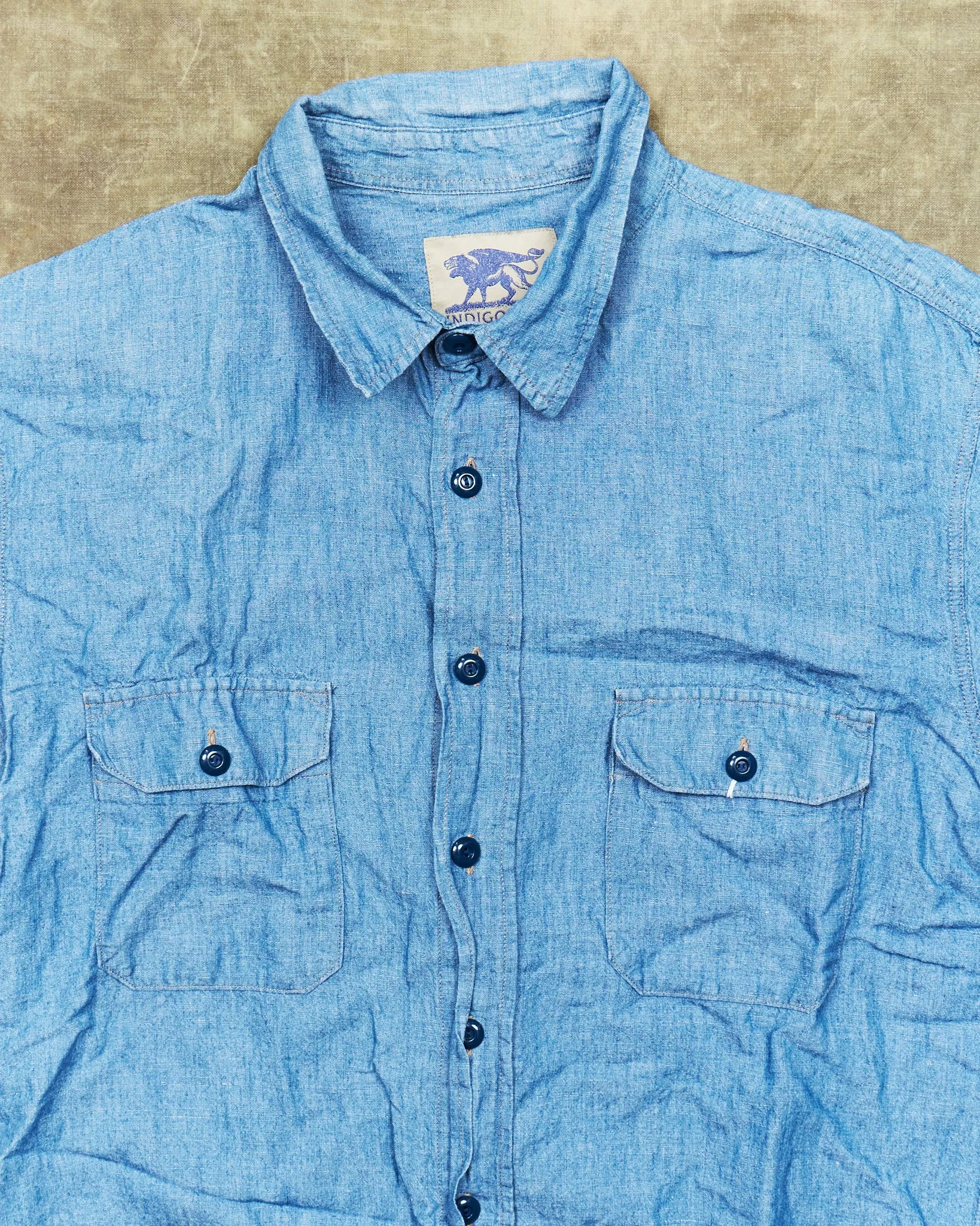 Second Hand Indigofera Delray Cotton / Linen Indigo Chambray Shirt Size  M
