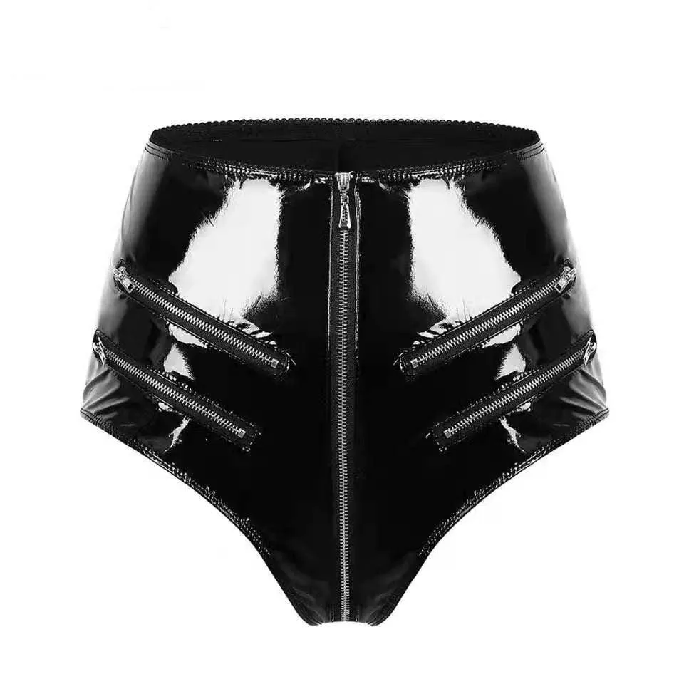 Sexy Faux Leather PVC Pants for Women - High-Waist with Zipper Detailing for Clubwear
