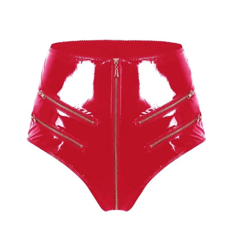 Sexy Faux Leather PVC Pants for Women - High-Waist with Zipper Detailing for Clubwear