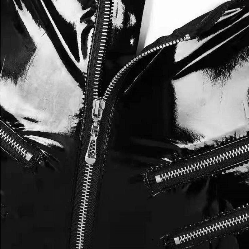 Sexy Faux Leather PVC Pants for Women - High-Waist with Zipper Detailing for Clubwear