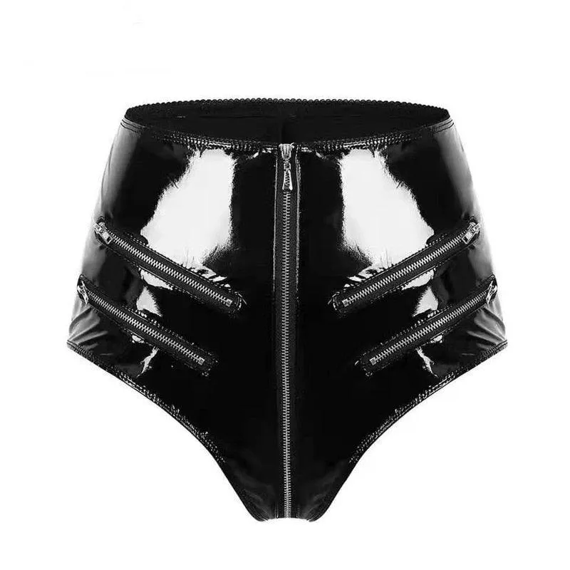 Sexy Faux Leather PVC Pants for Women - High-Waist with Zipper Detailing for Clubwear