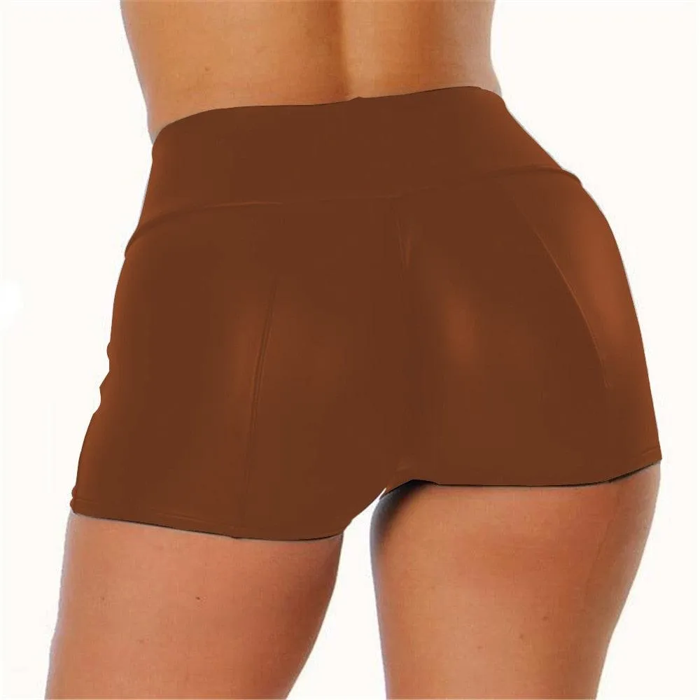 Shiny Faux Leather Bodycon Shorts - Elastic Waist Fetish Trunks with Wetlook