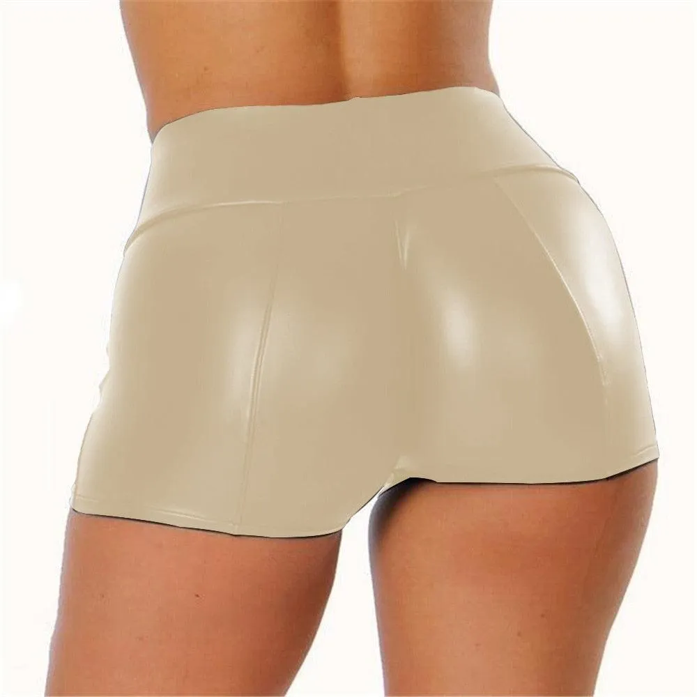 Shiny Faux Leather Bodycon Shorts - Elastic Waist Fetish Trunks with Wetlook