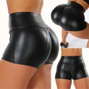 Shiny Faux Leather Bodycon Shorts - Elastic Waist Fetish Trunks with Wetlook