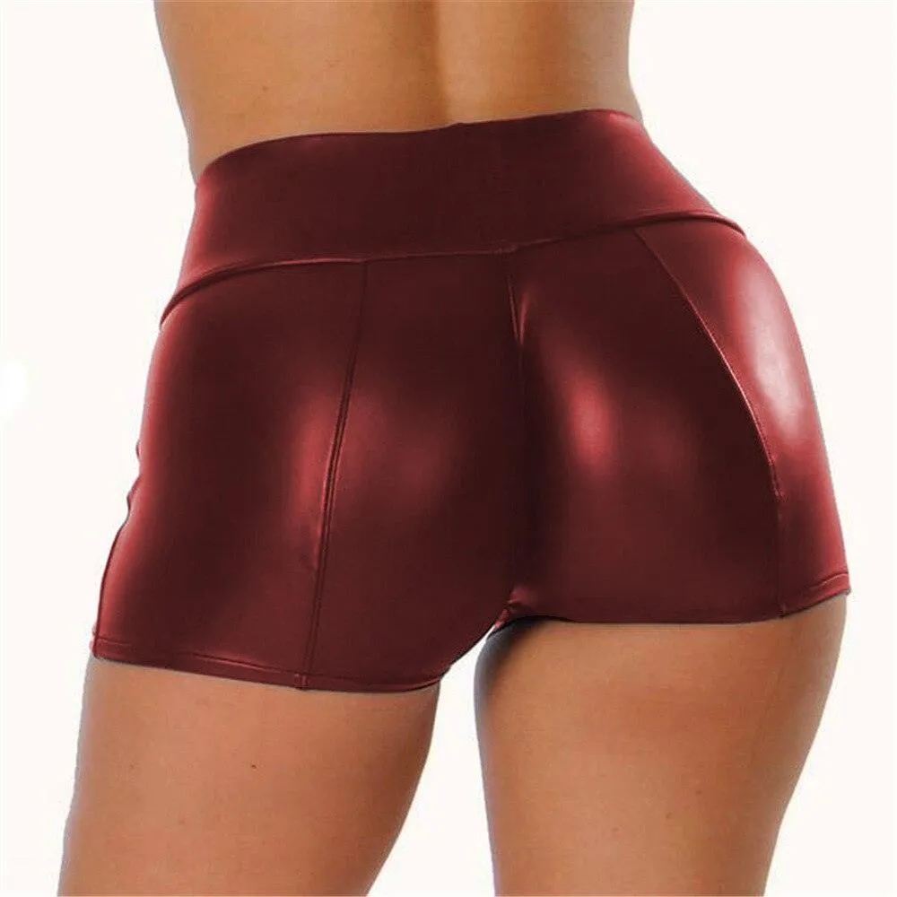 Shiny Faux Leather Bodycon Shorts - Elastic Waist Fetish Trunks with Wetlook