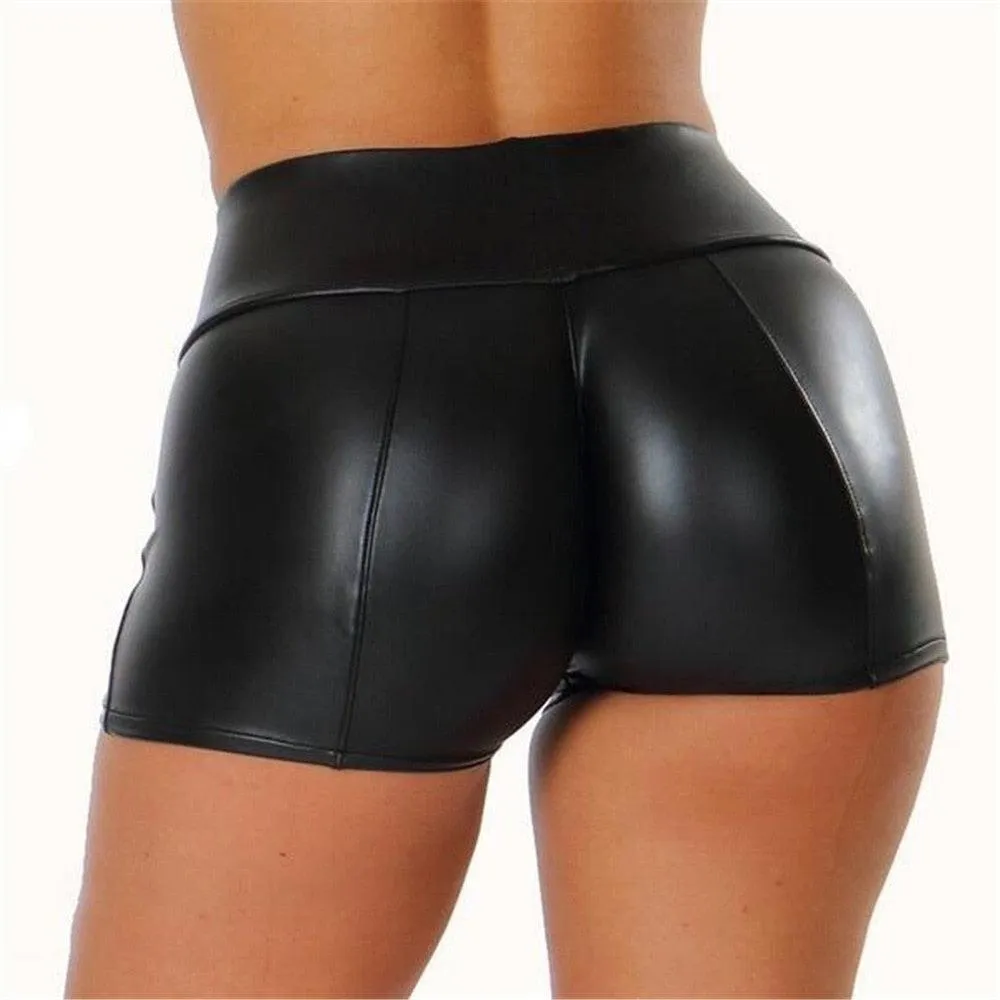 Shiny Faux Leather Bodycon Shorts - Elastic Waist Fetish Trunks with Wetlook