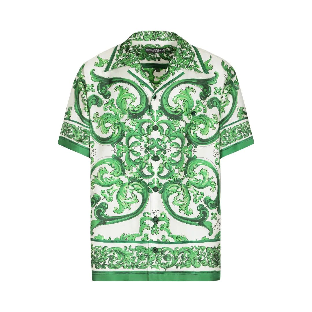 SILK TWILL HAWAIIAN SHIRT WITH MAJOLICA PRINT