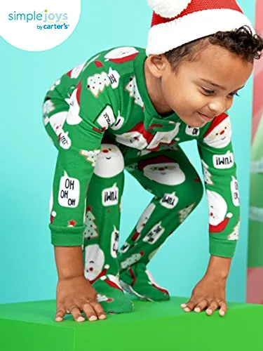 Simple Joys by Carter's Baby 2-Pack Christmas Fleece Footed Sleep and Play, Heather Grey Reindeer/Green Santa, 6-9 Months