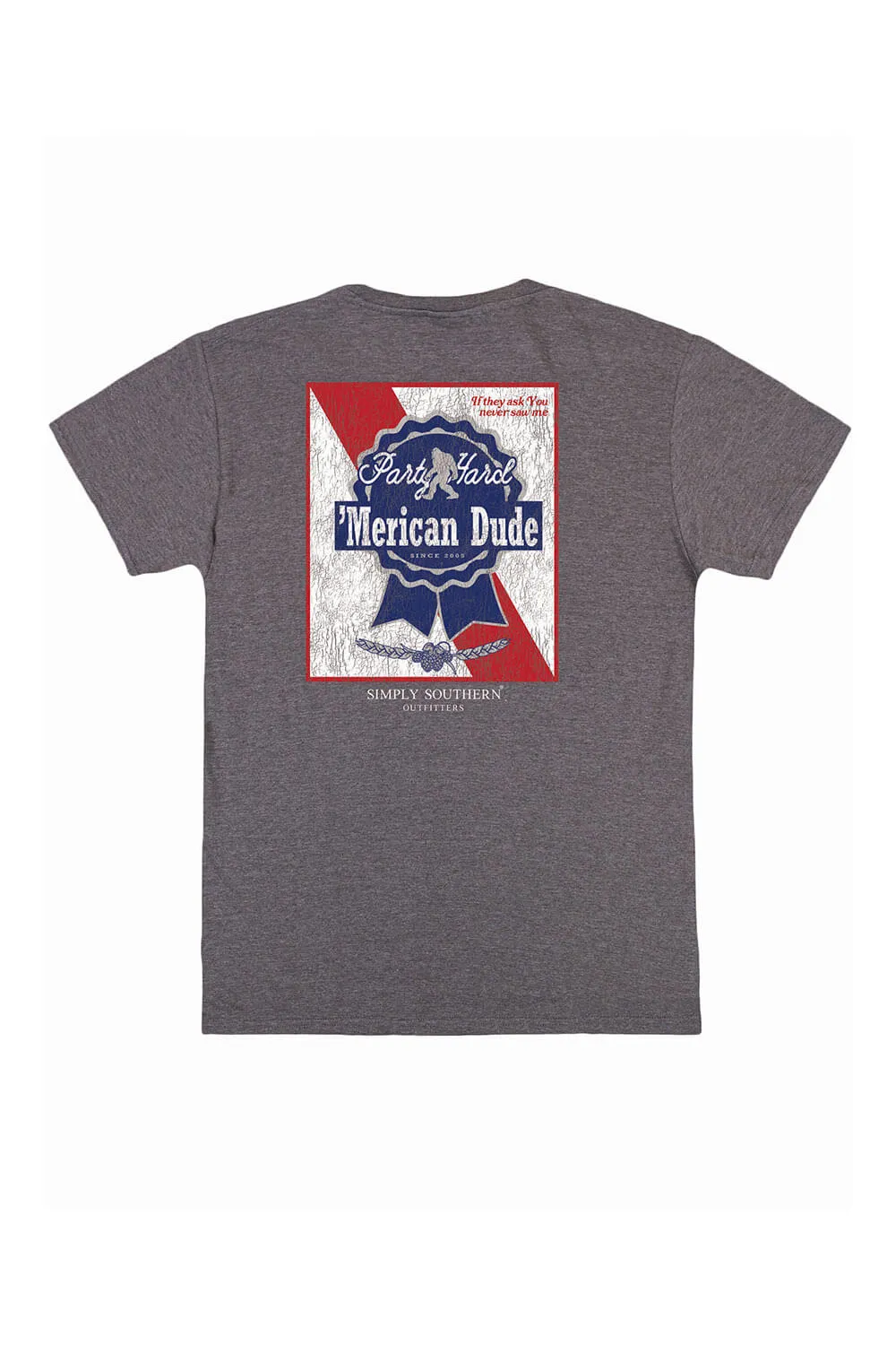 Simply Southern 'Merican Ribbon T-Shirt for Men in Dark Heather Grey | MN-SS-RIBBON-IRONHTHER