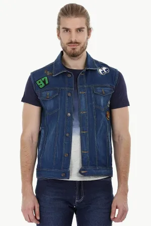 Sleeveless Trucker Indigo Denim Jacket