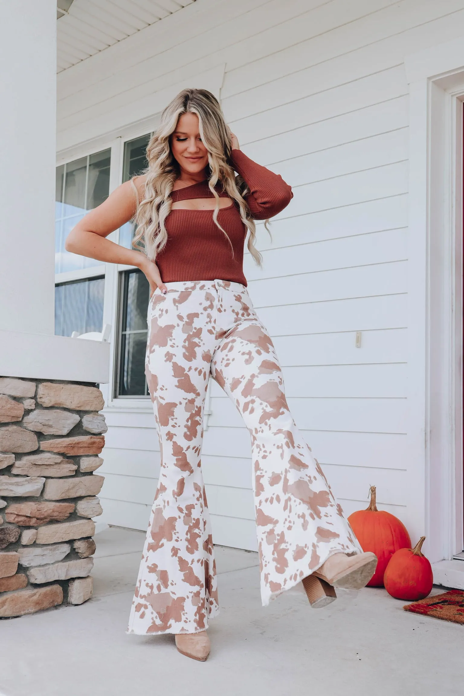 So Cool Animal Print Flare Pants -Brown