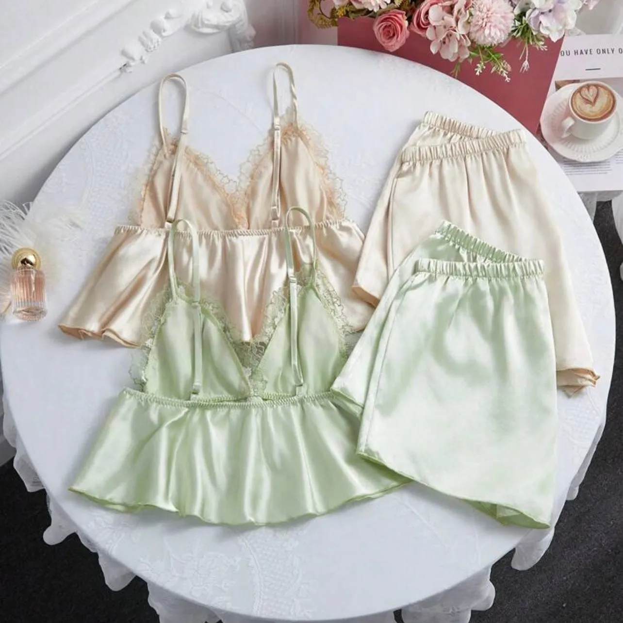 Sofia Silk Pajamas 2 Packs - Mint & Champagne