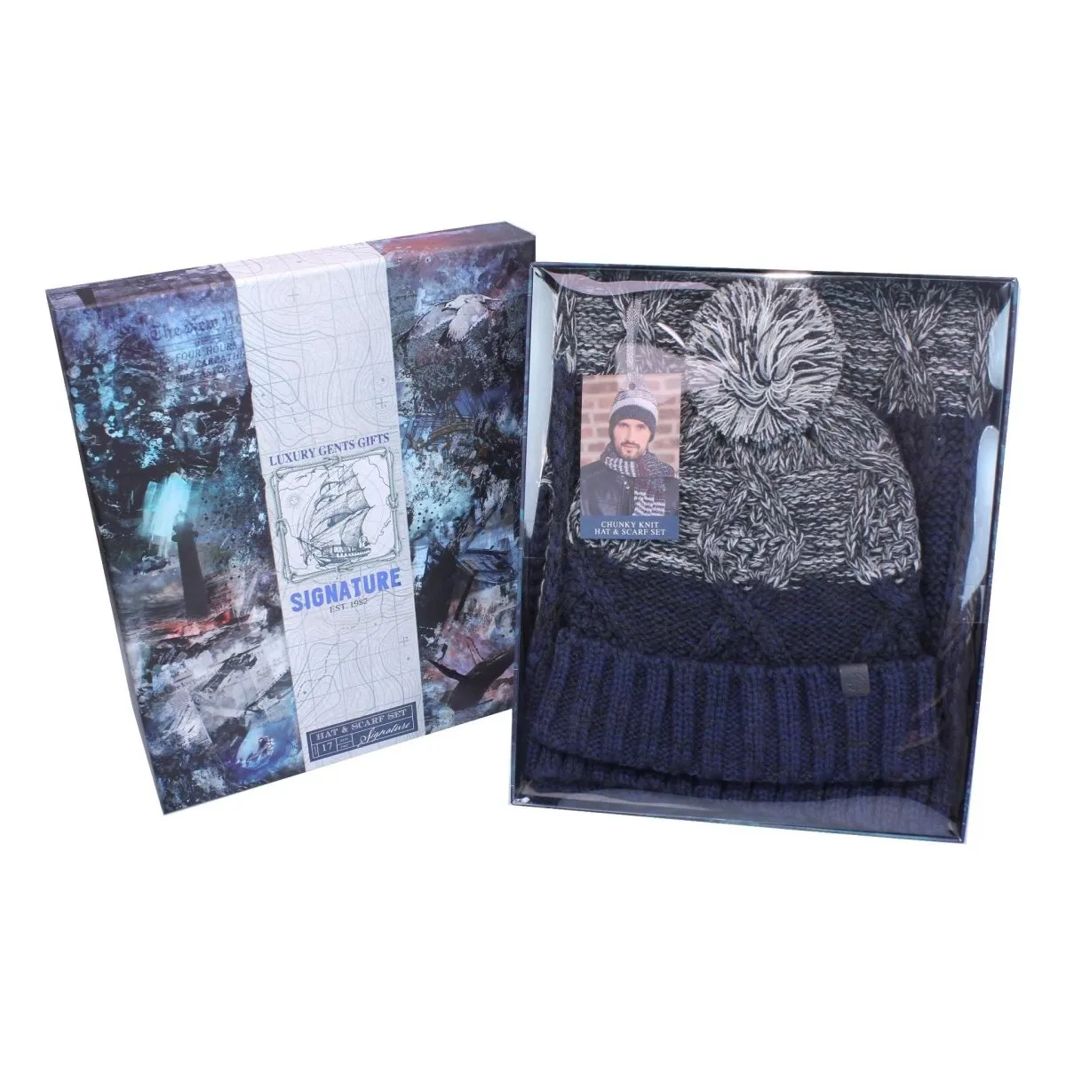 Something Special Gifts Chunky Knit Hat & Scarf Set - Navy