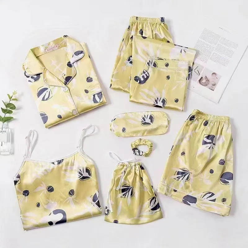 Spring And Autumn Printed Imitated Silk Pajamas