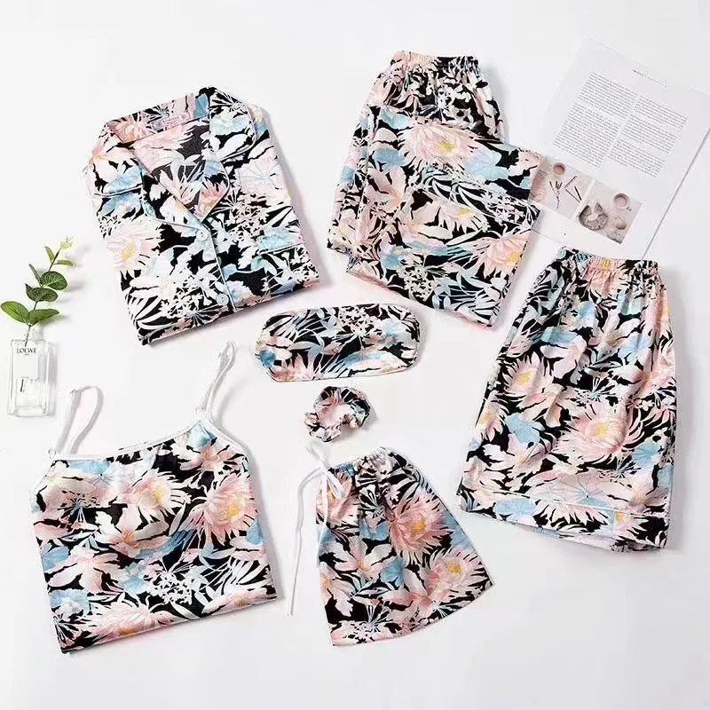 Spring And Autumn Printed Imitated Silk Pajamas