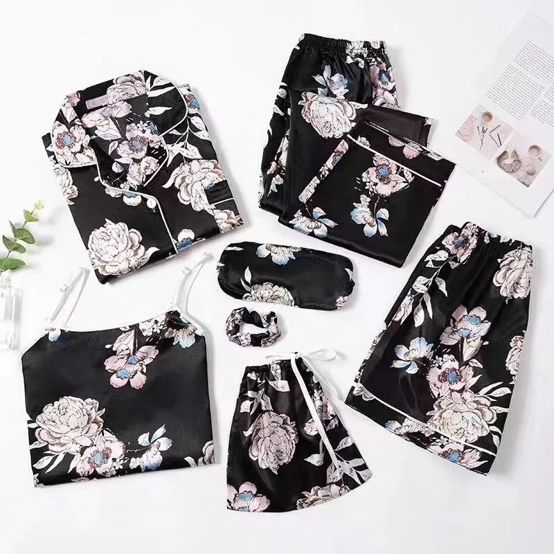 Spring And Autumn Printed Imitated Silk Pajamas
