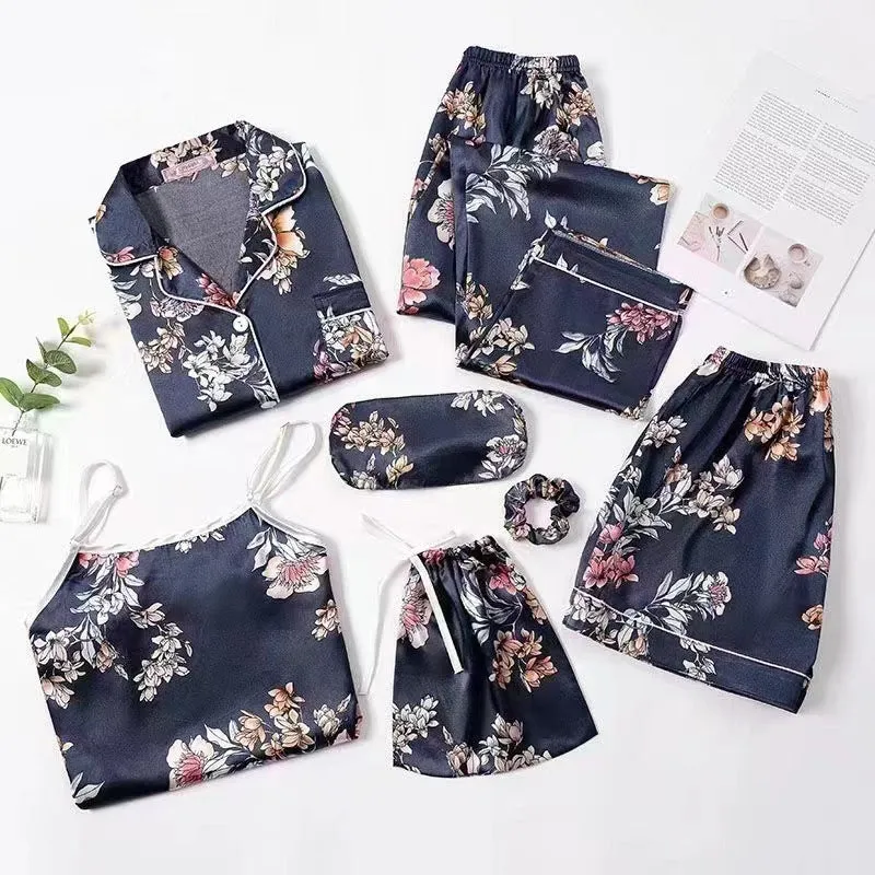 Spring And Autumn Printed Imitated Silk Pajamas
