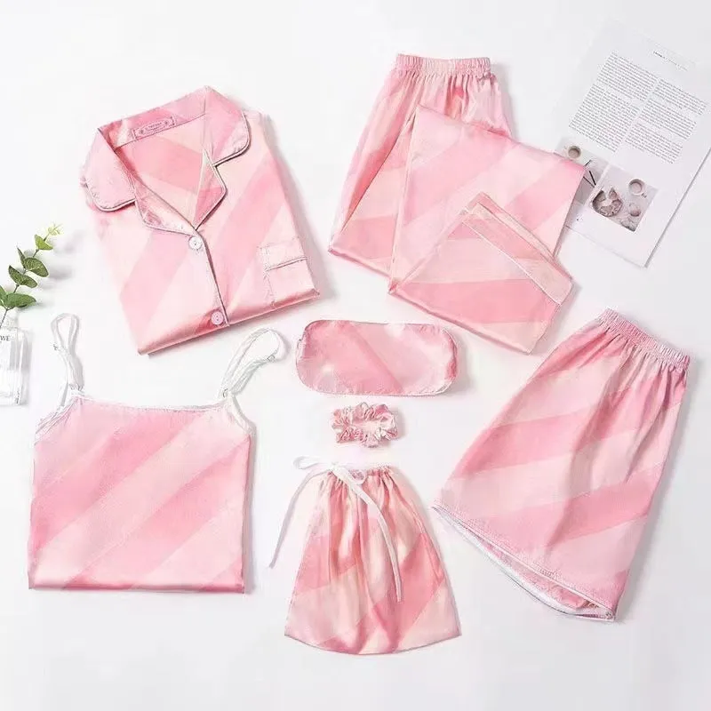 Spring And Autumn Printed Imitated Silk Pajamas