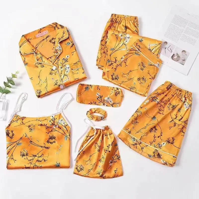 Spring And Autumn Printed Imitated Silk Pajamas