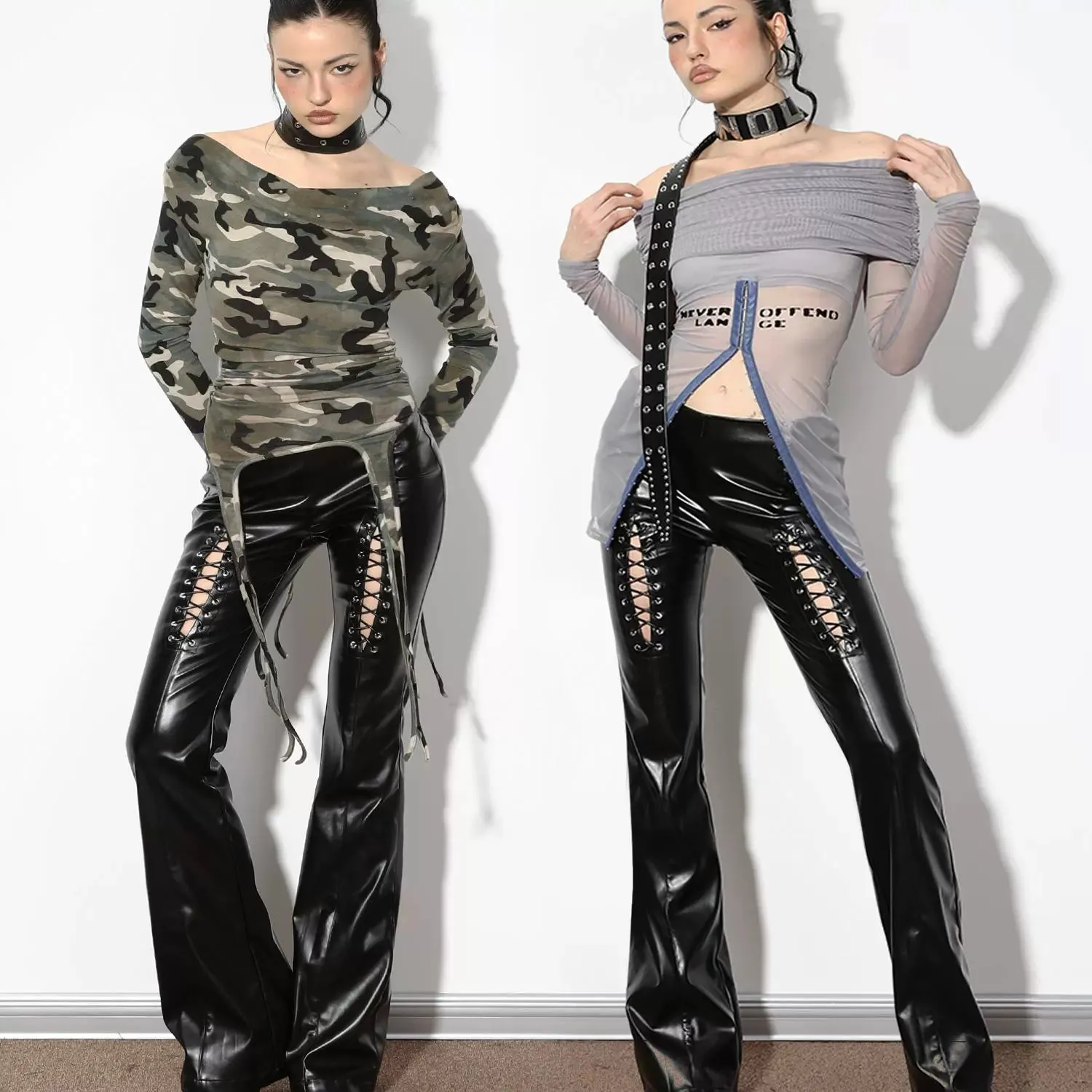 Strapped Faux Leather Pants