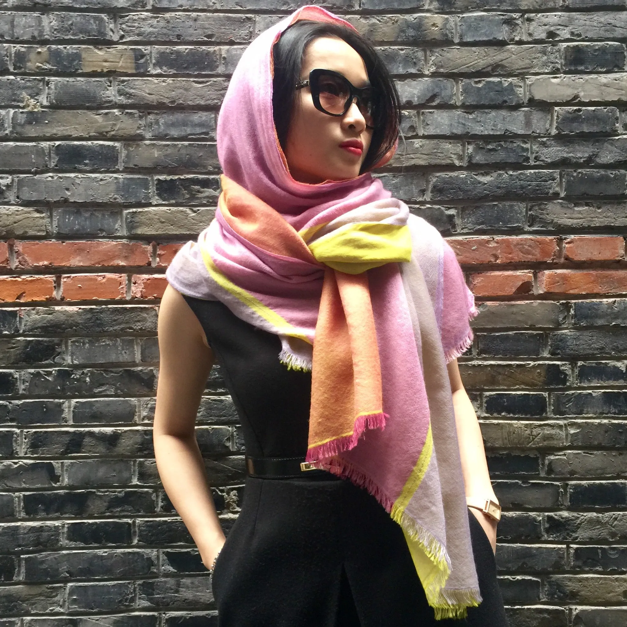 Stunning Quadra Cashmere Scarf - Soft Pink & Purple