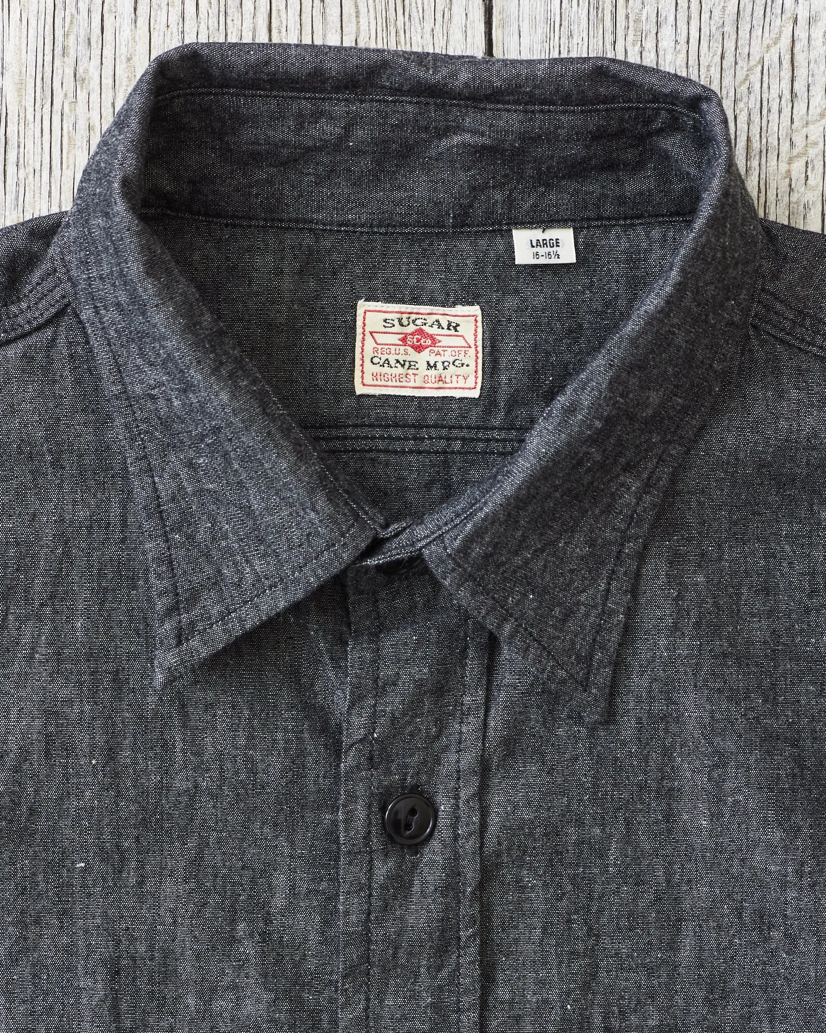 Sugar Cane & Co. Short Sleeve Black Chambray Work Shirt SC39307