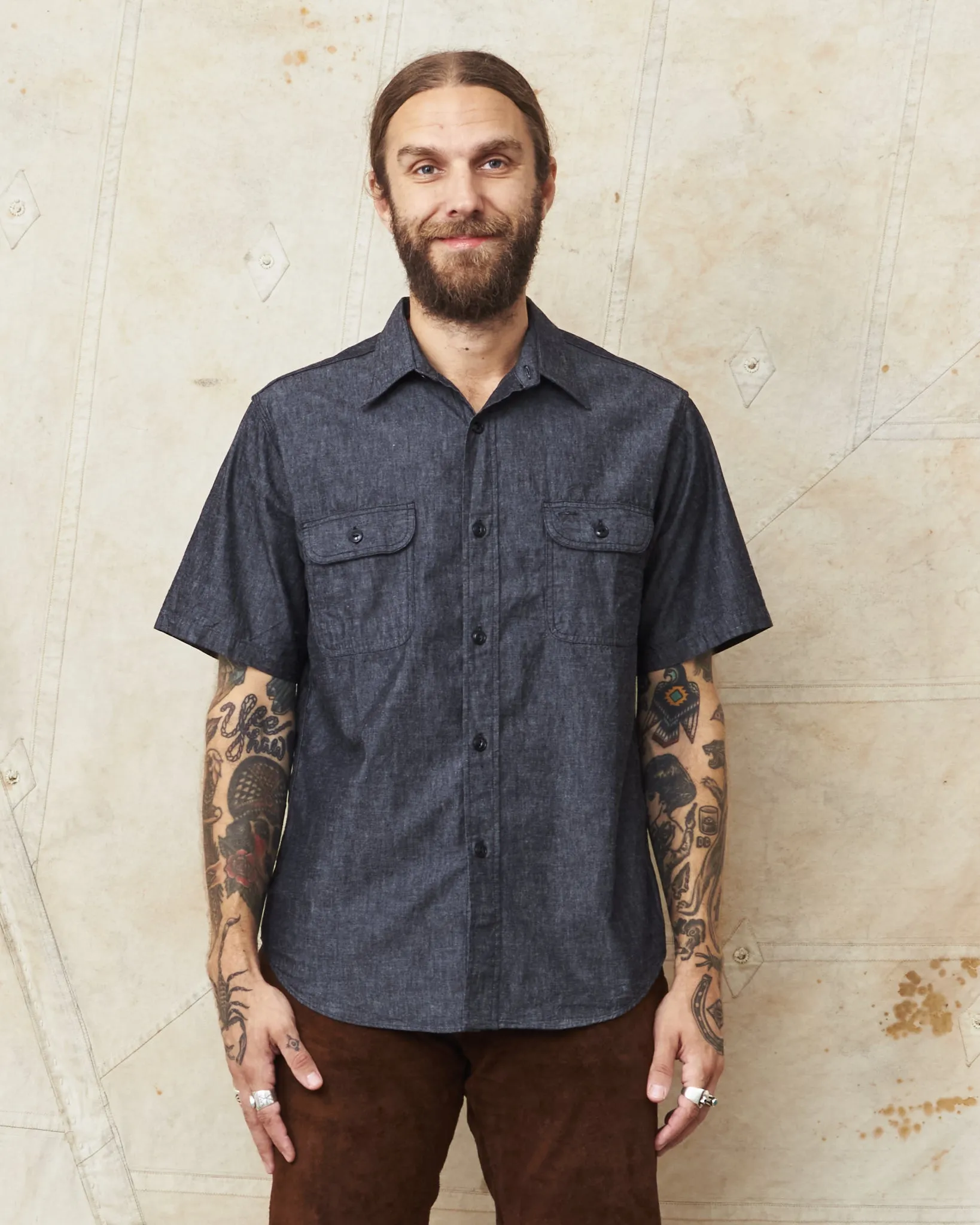 Sugar Cane & Co. Short Sleeve Black Chambray Work Shirt SC39307
