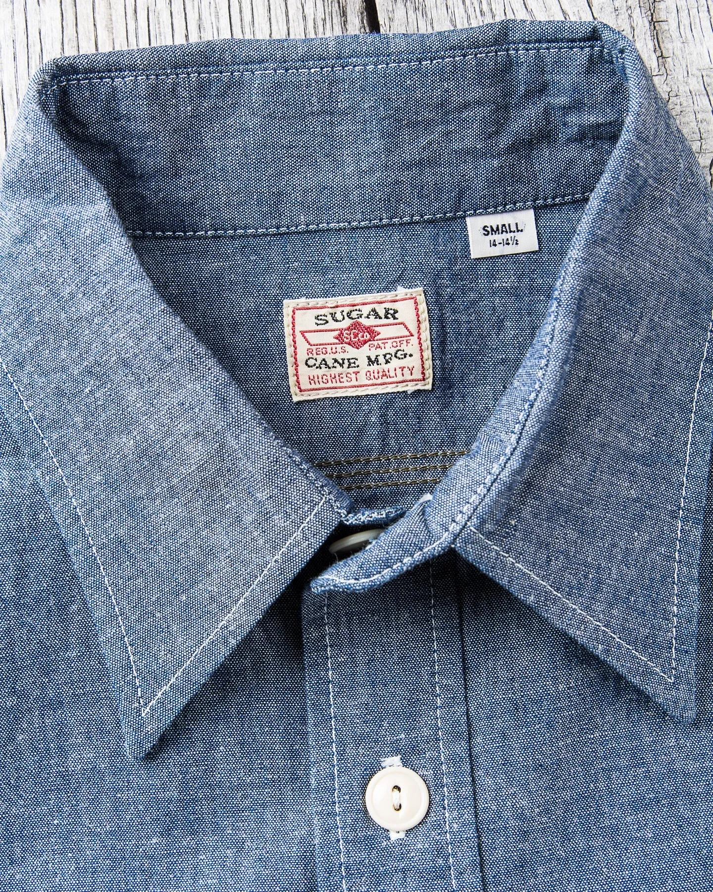 Sugar Cane & Co. Short Sleeve Blue Chambray Work Shirt SC37941