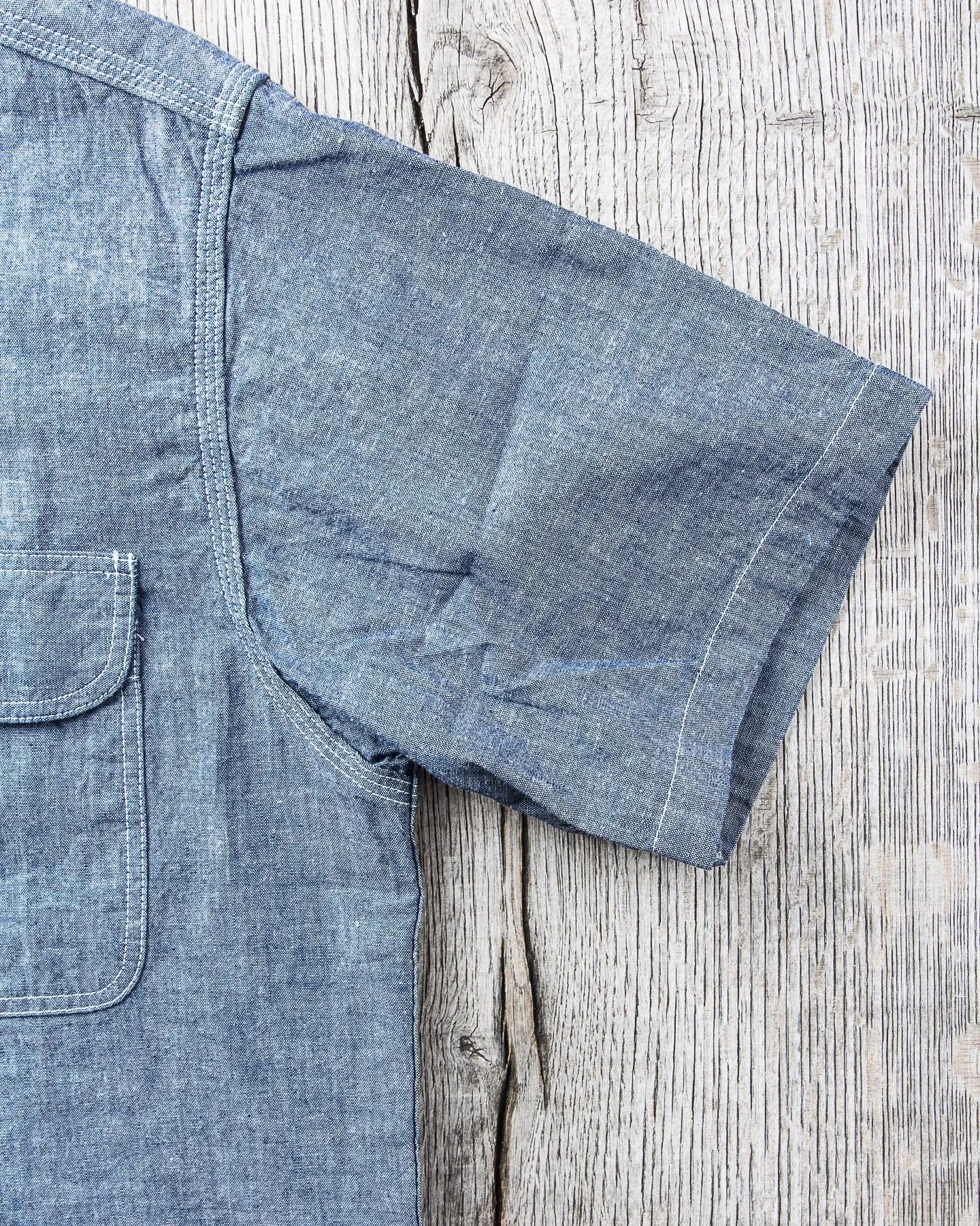 Sugar Cane & Co. Short Sleeve Blue Chambray Work Shirt SC37941