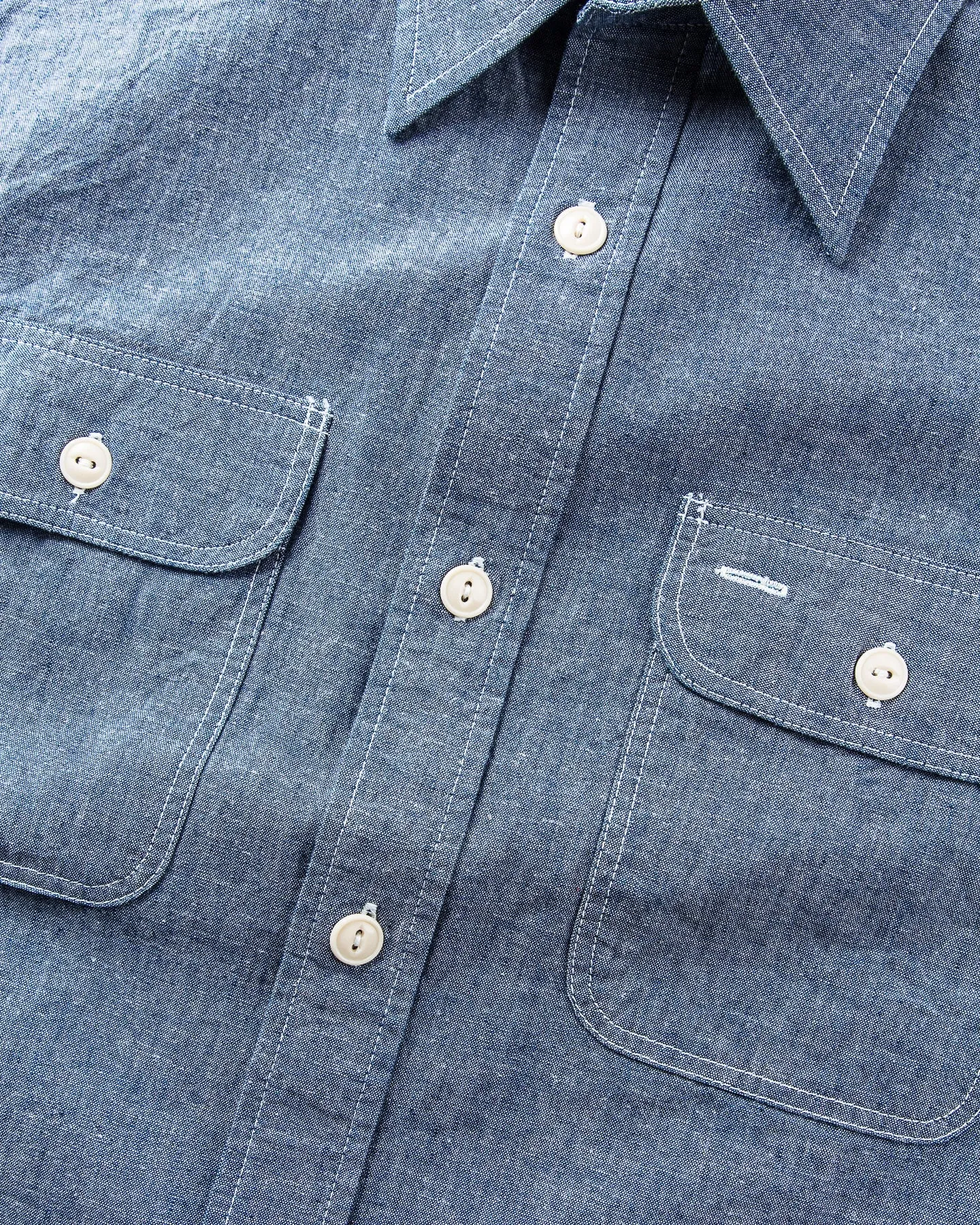 Sugar Cane & Co. Short Sleeve Blue Chambray Work Shirt SC37941