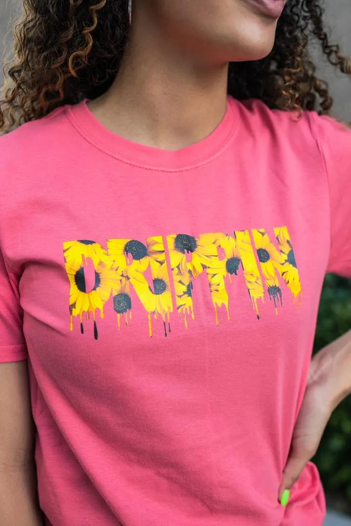 Sunflower Drippin (V3) | Pink Tee (Checkered Drippin Sleeve)