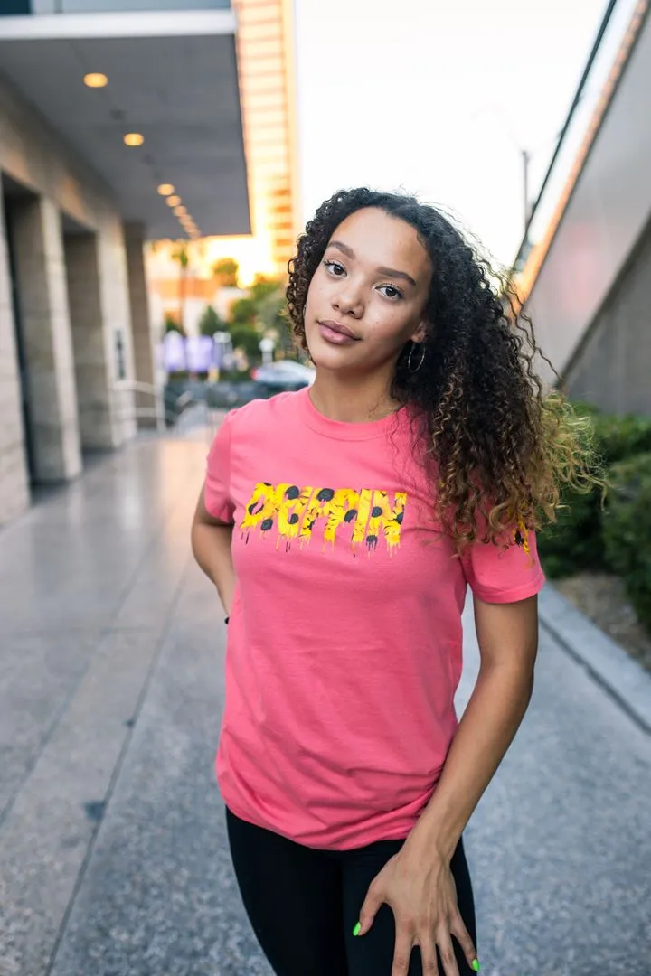 Sunflower Drippin (V3) | Pink Tee (Checkered Drippin Sleeve)