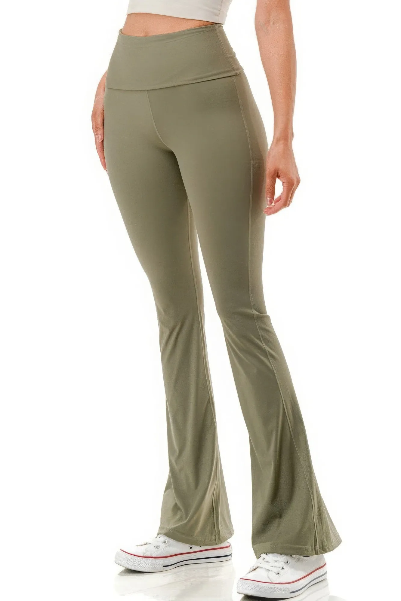 Super High Waist Premium Green Yoga Flare Pants
