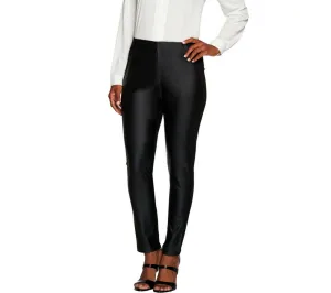 Susan Graver Women's Ponte Knit Comfort Waist Faux Leather Front Pants
