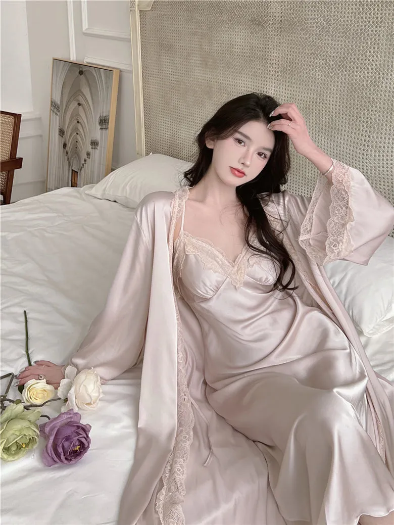 Suspender Pajamas Women's Ice Silk Padded Nightdress Two-piece Set