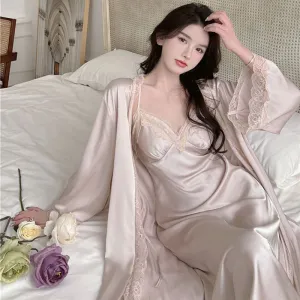 Suspender Pajamas Women's Ice Silk Padded Nightdress Two-piece Set