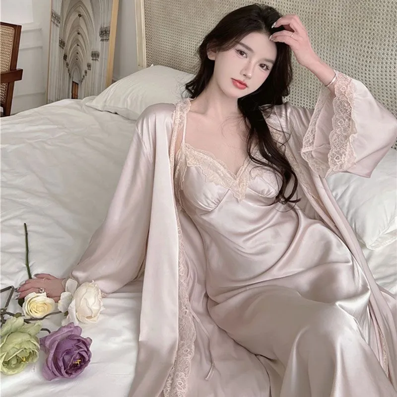 Suspender Pajamas Women's Ice Silk Padded Nightdress Two-piece Set