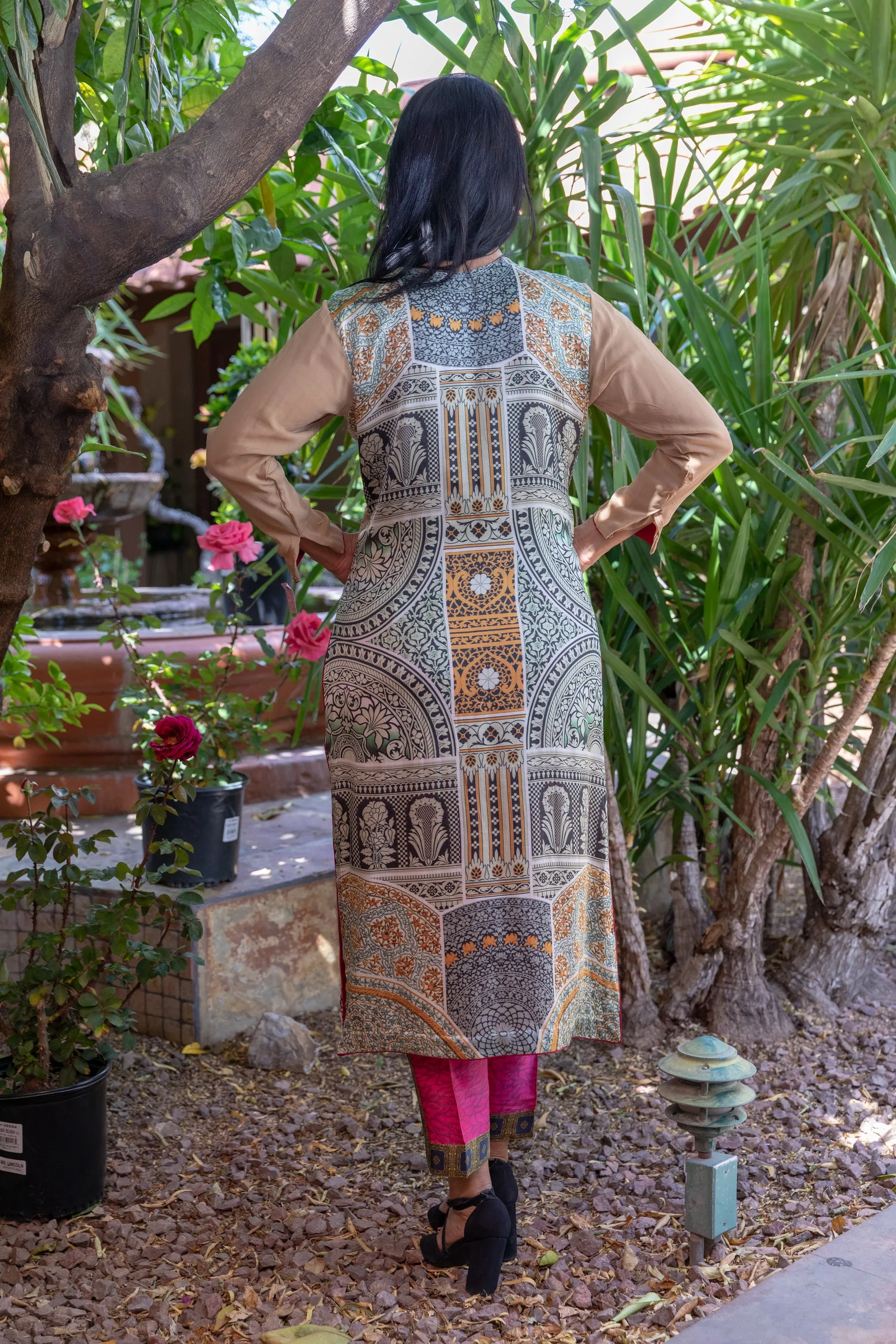 Tan Chiffon and Silk Two Piece Suit - Salwar Kameez