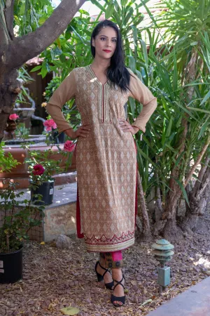 Tan Chiffon and Silk Two Piece Suit - Salwar Kameez