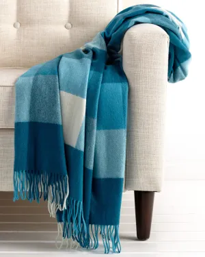 Teal Box Plaid Cashmere Blanket
