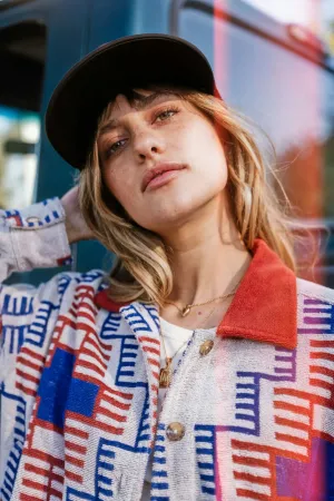 Trail Terry Cloth Trucker Jacket - Electronic Indigo Pattern