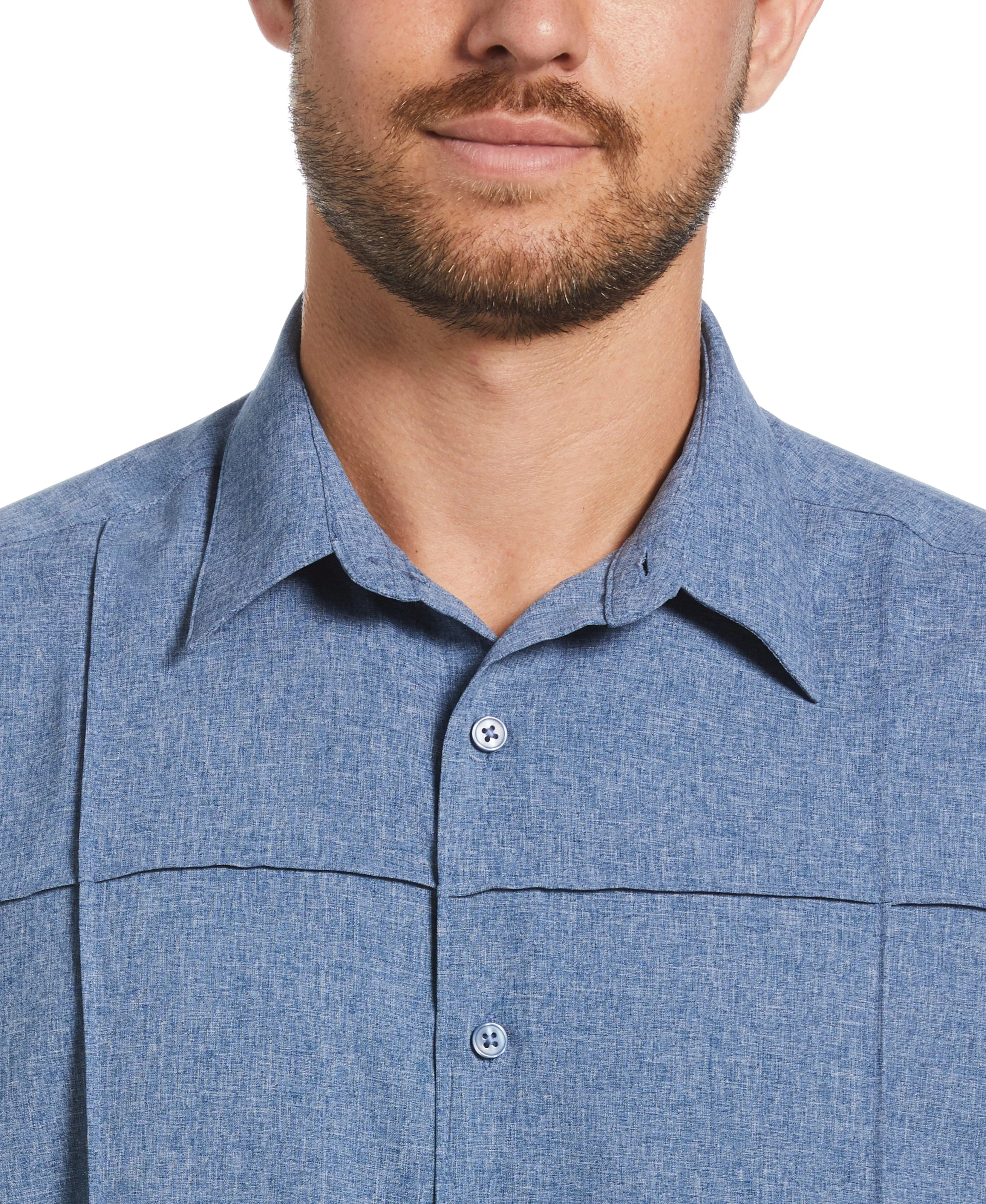 Two-Tone Cross Tuck Chambray Shirt