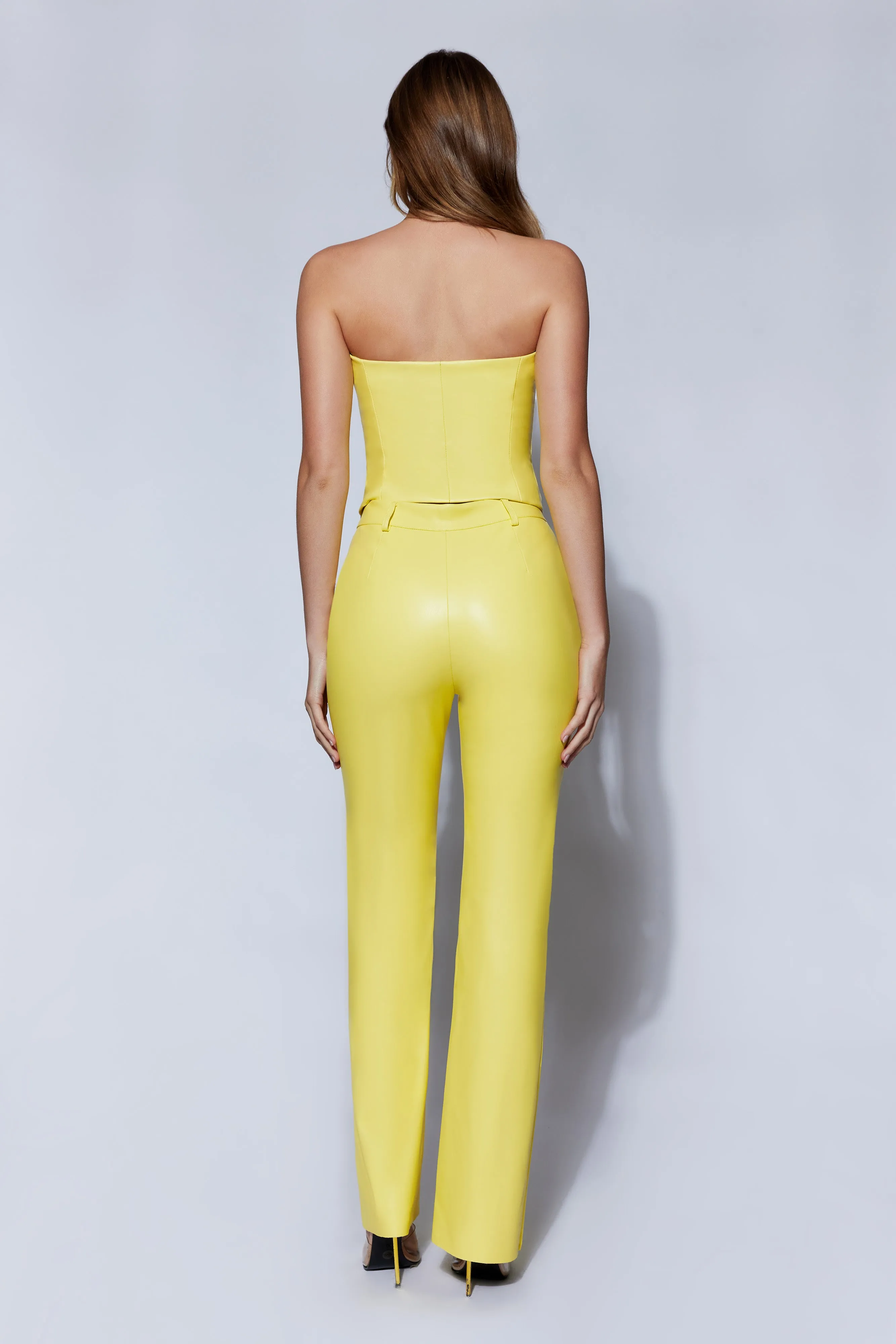 Tyra Straight Leg Faux Leather Pants - Lemon