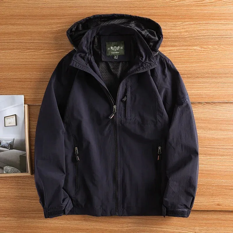 UETEEY Windbreaker Jackets For Men Motorcycle Military Clothing Waterproof Male Hooded Jacket Camping Outdoor Hiking Men's Coat