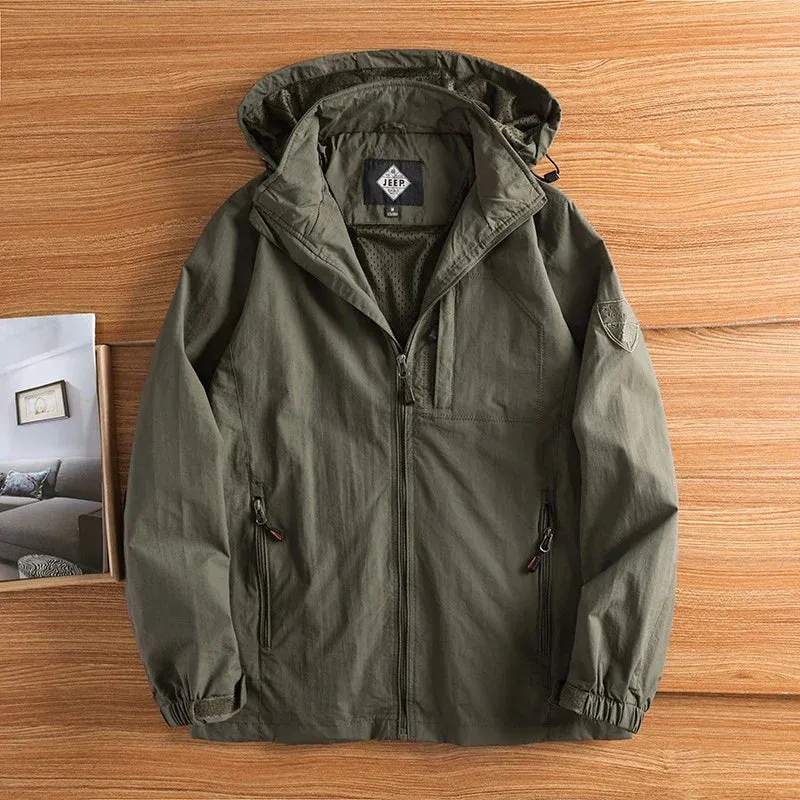 UETEEY Windbreaker Jackets For Men Motorcycle Military Clothing Waterproof Male Hooded Jacket Camping Outdoor Hiking Men's Coat