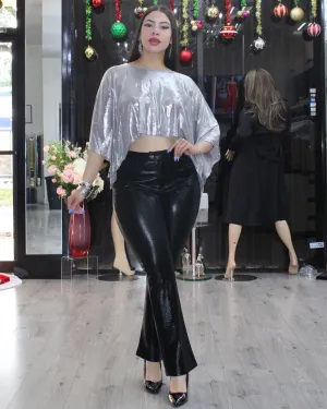 Unique Style Faux Leather Boot Cut Pants Black