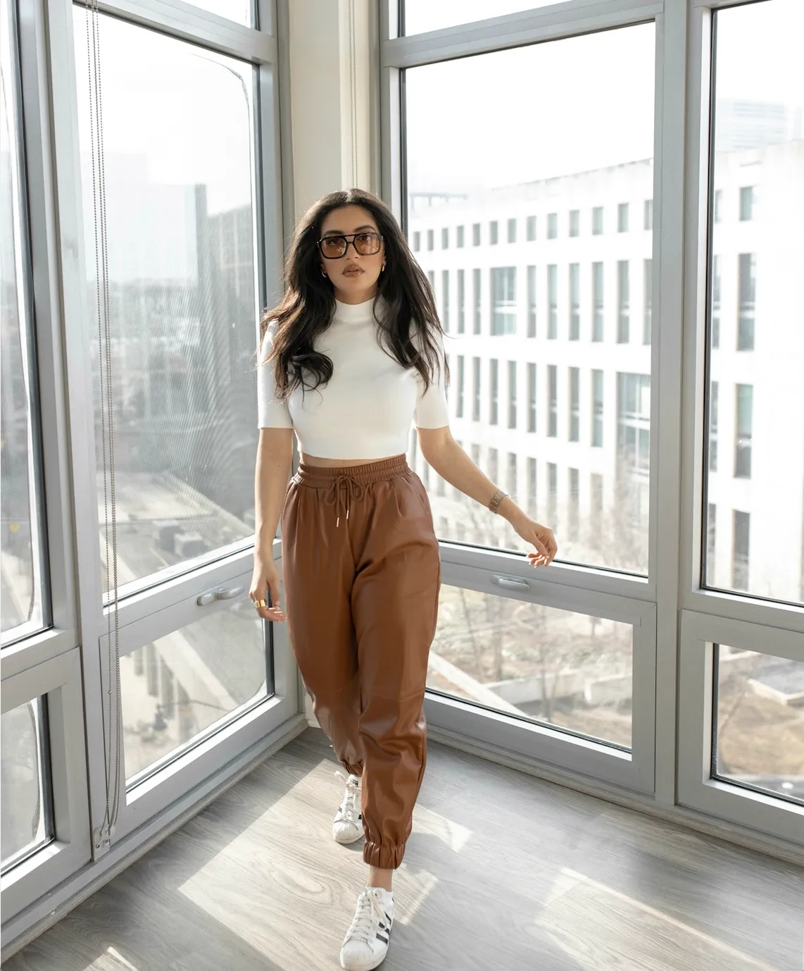 Victoria Faux Leather Joggers Camel