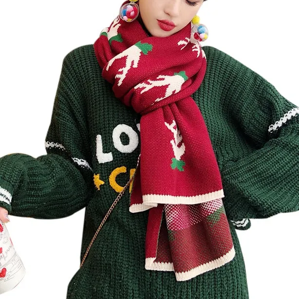 Warm Cashmere Thick Scarf Shawl Wrap for Women Ladies Girls Animal Elk Wapiti Moose Pattern 40x200